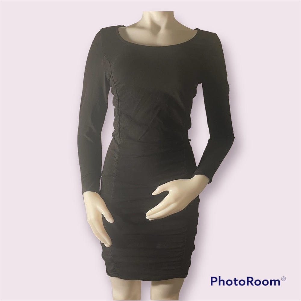 H&M Black Ruched Dress Tunic Mini Large